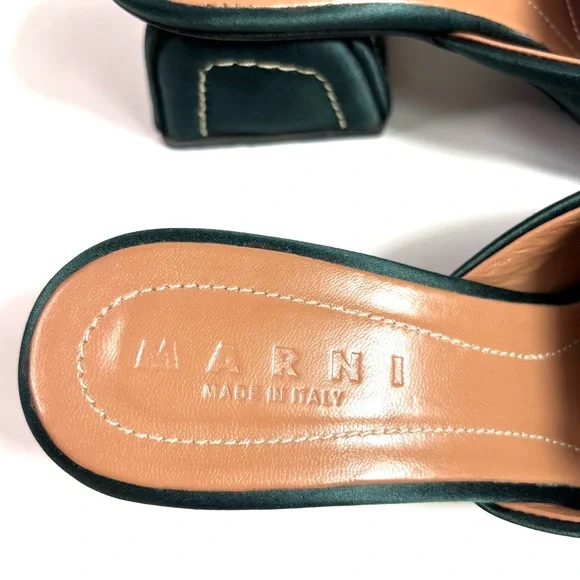 Marni Green Satin Mules Sandals Block Heel Size 38.5 - Picture 11 of 13
